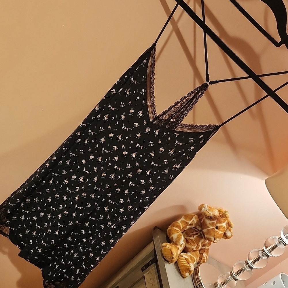 Victoria's Secret Black & Floral Lace Slip Dress